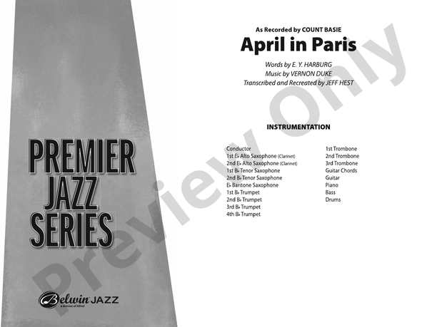 April in Paris (Grade 4) - Jazz Ensemble Conductor Score & Parts(Digital Download)