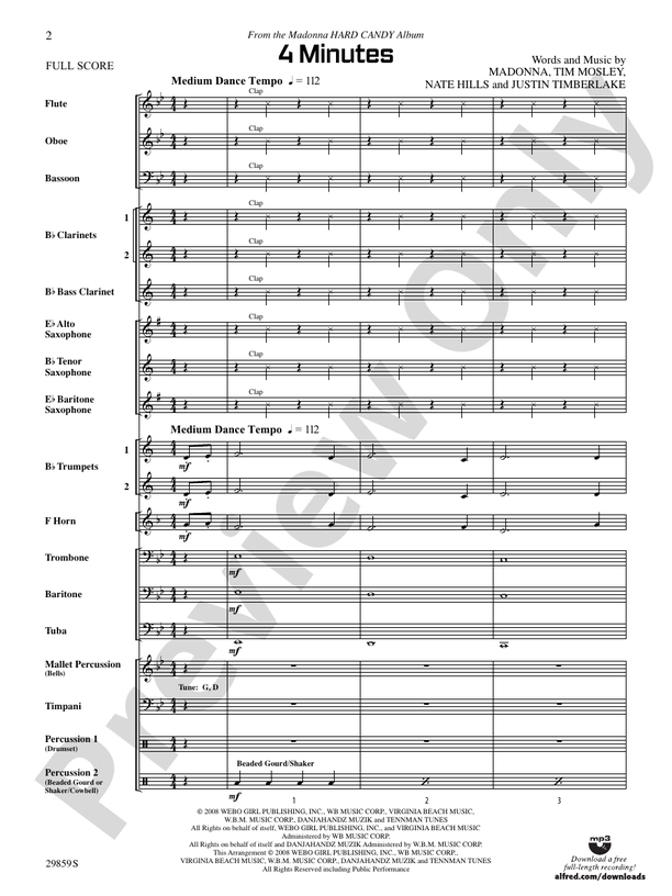 4 Minutes - Concert Band Conductor Score & Parts (Digital Download)