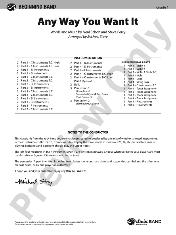 Any Way You Want It - DSM-PK-0008824 - Concert Band Conductor Score & Parts (Digital Download)