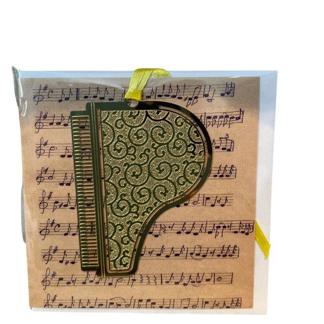 Metal Grand Piano Bookmark and Gift Card with Manuscript Print