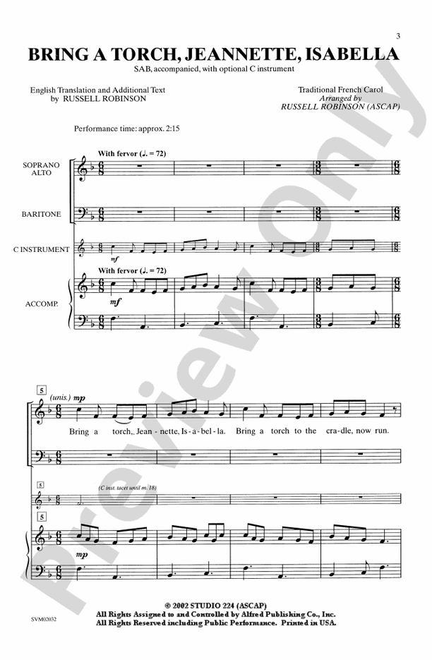 Bring a Torch, Jeannette, Isabella – SAB Choral Octavo (Digital Download)