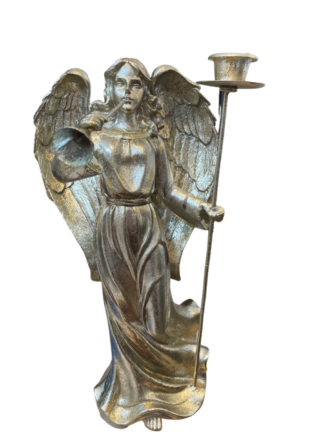 Angel with Trumpet Candle Holder Decoration Silvery Gold Colour