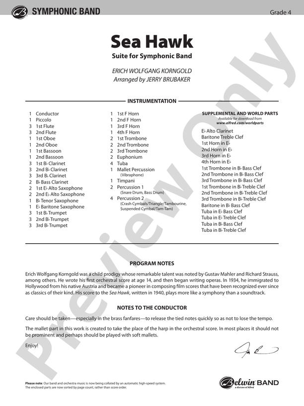 Sea Hawk - Concert Band Conductor Score & Parts (Digital Download)