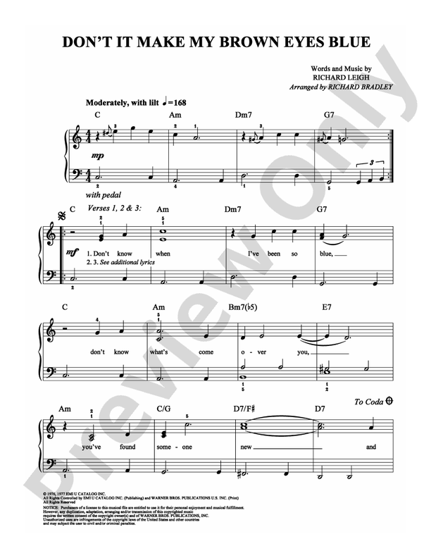 Don't It Make My Brown Eyes Blue - Arr. Richard Bradley - Easy Piano (Digital Download)