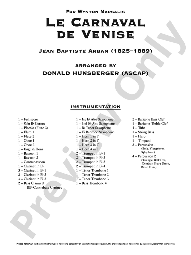 Le Carnaval de Venise - Concert Band Conductor Score & Parts (Digital Download)