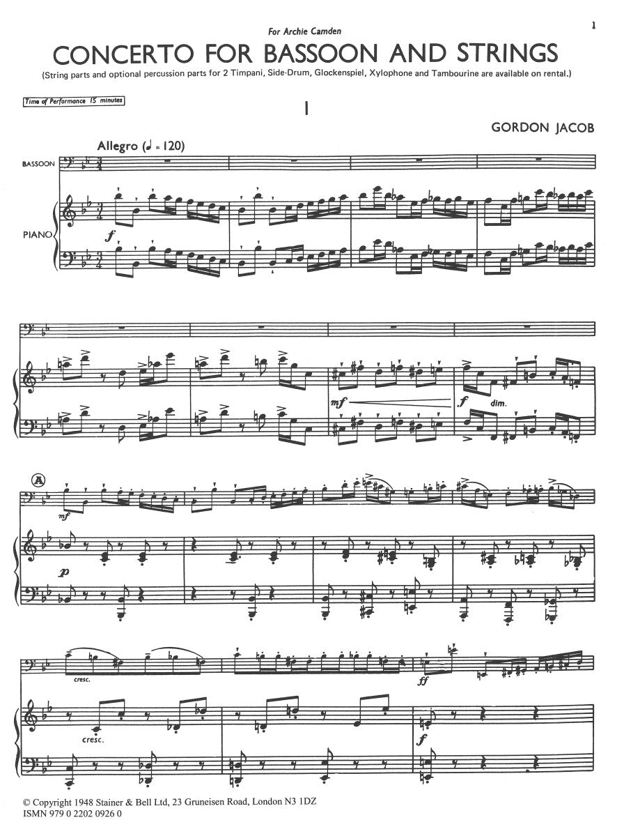 Concerto - Bassoon/Piano - Jacob - Stainer & Bell SB2625