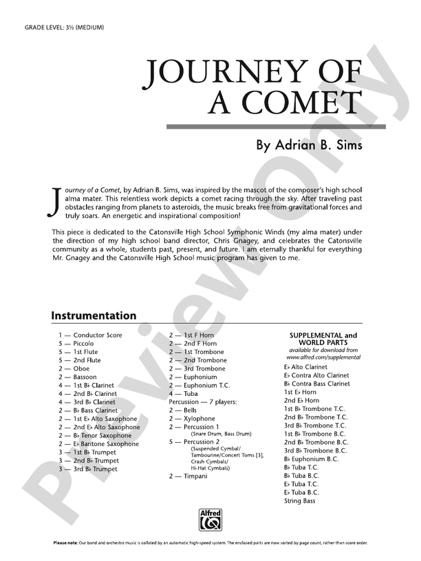 Journey of a Comet – Concert Band Conductor Score & Parts (Digital Download)