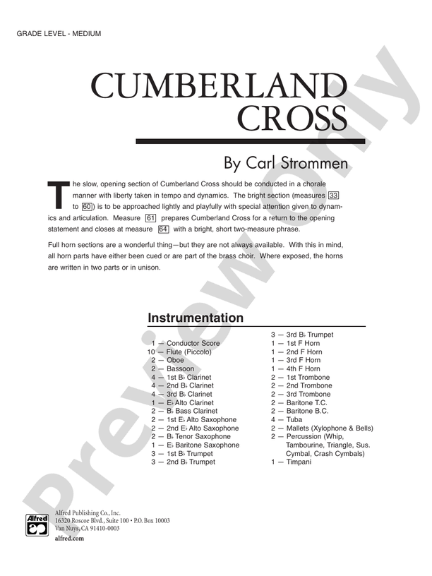 Cumberland Cross - Concert Band Conductor Score & Parts (Digital Download)