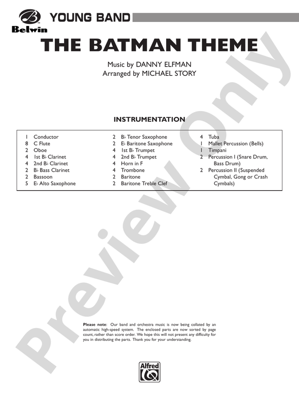 Batman Theme - Concert Band Conductor Score & Parts (Digital Download)