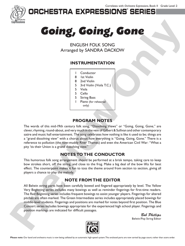 Going, Going, Gone – String Orchestra Conductor Score & Parts (Digital Download)
