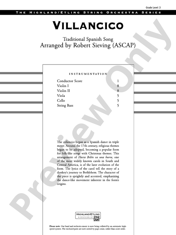 Villancico – String Orchestra Conductor Score & Parts (Digital Download)