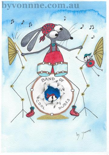 Greeting Card - a cartoon mouse playing the drums.