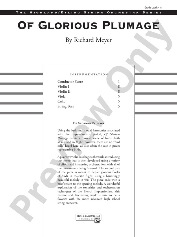Of Glorious Plumage – String Orchestra Conductor Score & Parts (Digital Download)