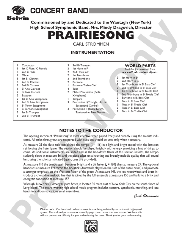 Prairiesong - Concert Band Conductor Score & Parts (Digital Download)