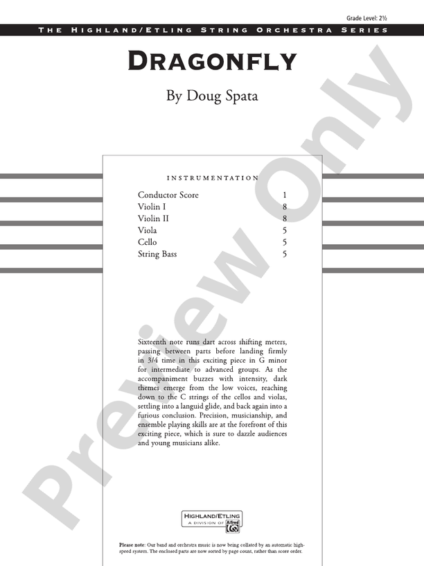 Dragonfly – String Orchestra Conductor Score & Parts (Digital Download)