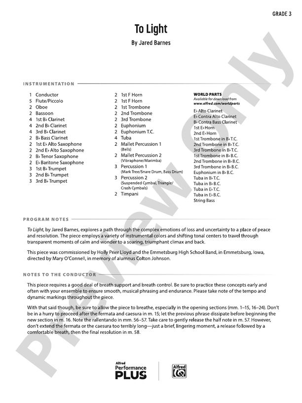 To Light - Concert Band Conductor Score & Parts (Digital Download)