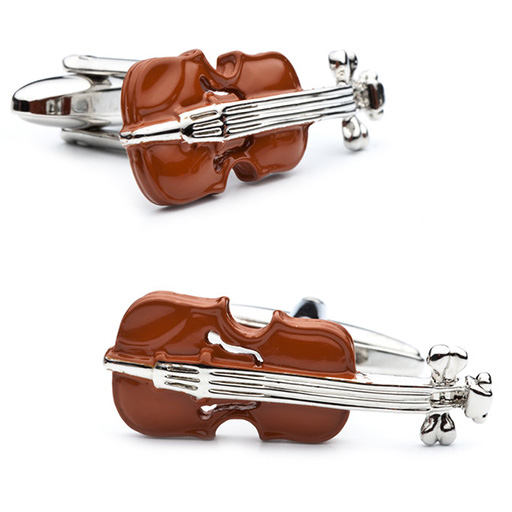 Cufflinks Brown Violins with Silver Clasp in Gift Box