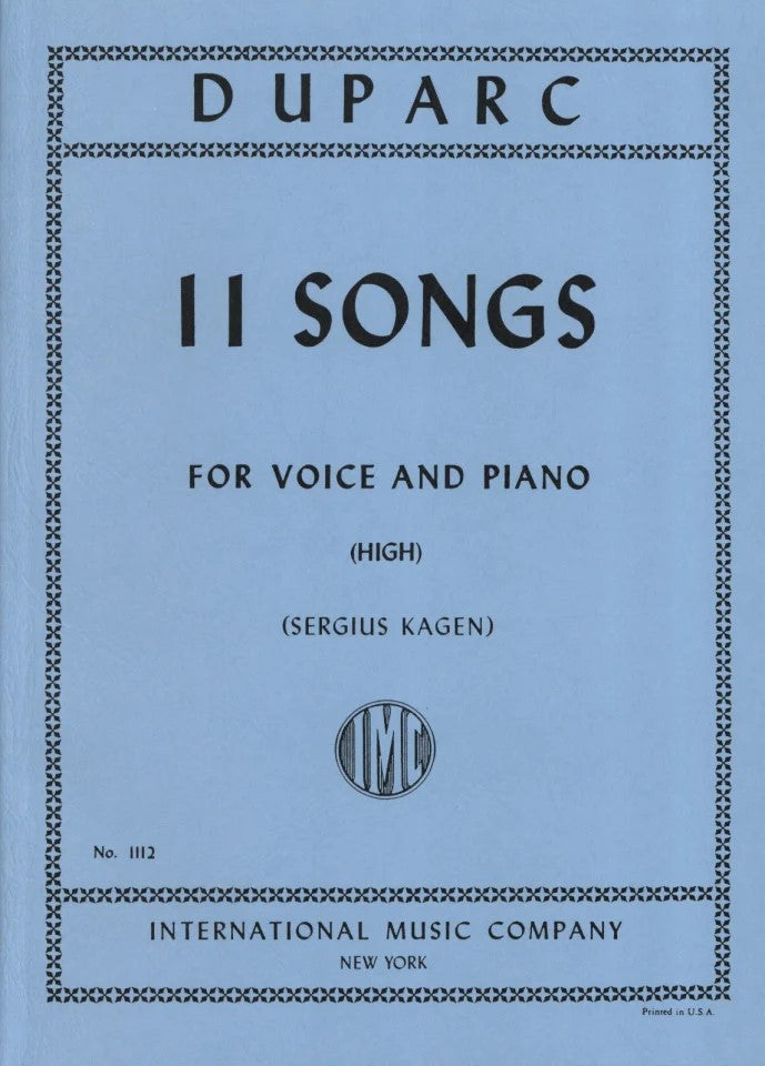11 Songs - for High Voice - Henri Duparc - Classical Vocal High Voice IMC