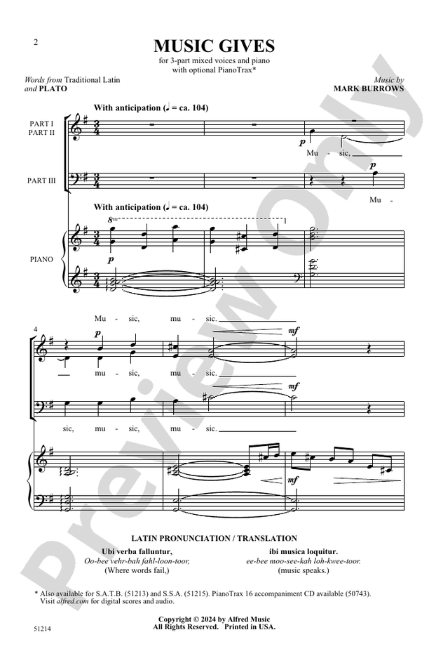 Music Gives - 3 Part Mixed Choral Octavo (Digital Download)