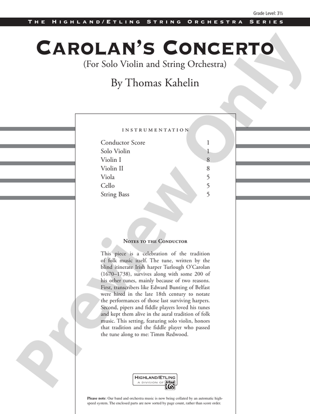 Carolan's Concerto – String Orchestra Conductor Score & Parts (Digital Download)