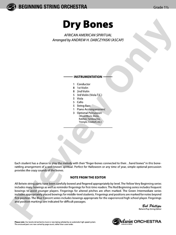 Dry Bones – String Orchestra Conductor Score & Parts (Digital Download)
