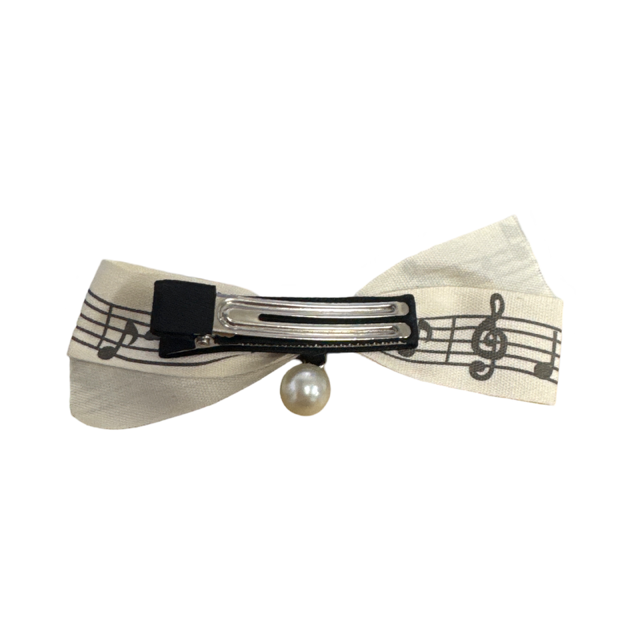 Hair Clip Creme Ribbon with Manuscript and a Pearl