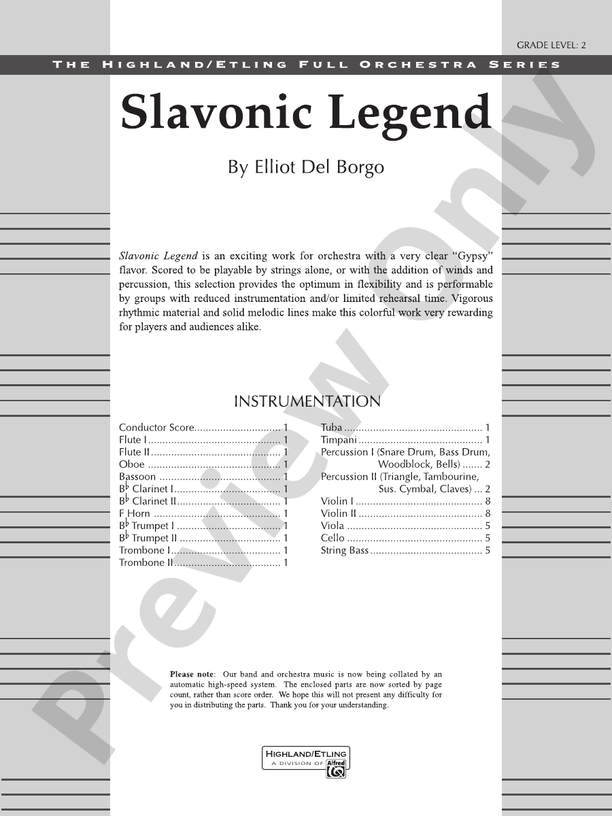 Slavonic Legend – Full Orchestra Conductor Score & Parts (Digital Download)