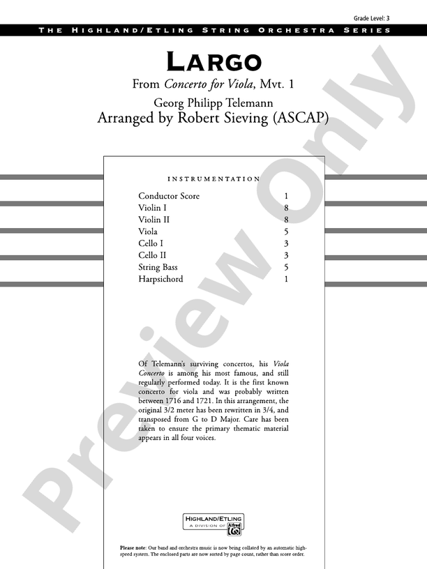 Largo (Grade 3) – String Orchestra Conductor Score & Parts (Digital Download)