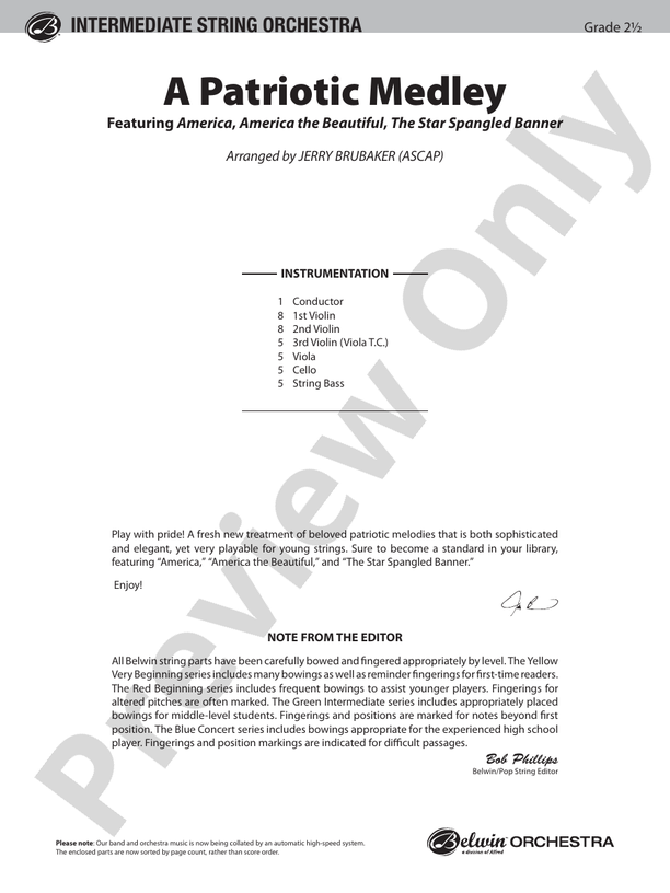 A Patriotic Medley – String Orchestra Conductor Score & Parts (Digital Download)