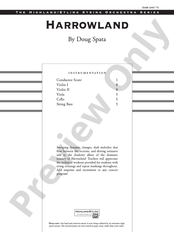 Harrowland – String Orchestra Conductor Score & Parts (Digital Download)