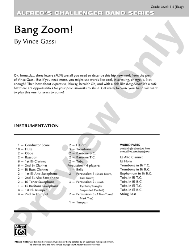 Bang Zoom! - Concert Band Conductor Score & Parts (Digital Download)