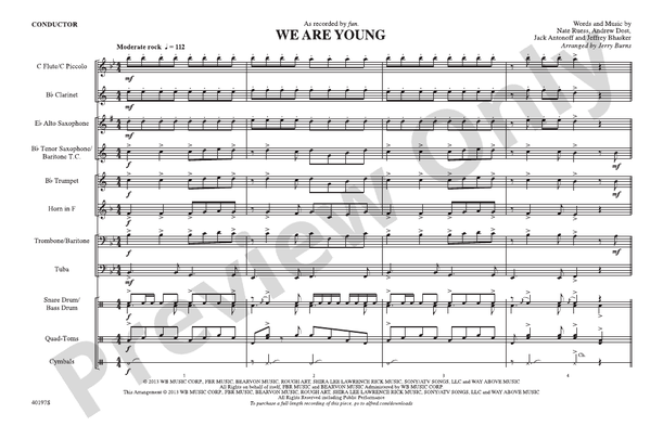 We Are Young – Marching Band Conductor Score & Parts (Digital Download)