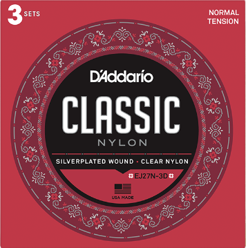D'Addario Classic Nylon Classical Guitar, 4/4, 3x Set (Normal Tension) EJ27N-3D