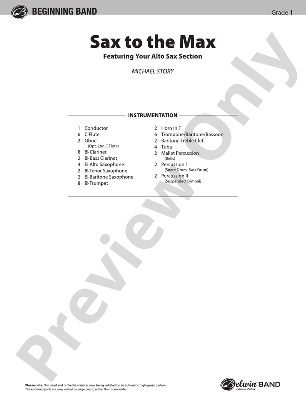 Sax to the Max (featuring your Alto Saxophone Section) - Concert Band Conductor Score & Parts (Digital Download)