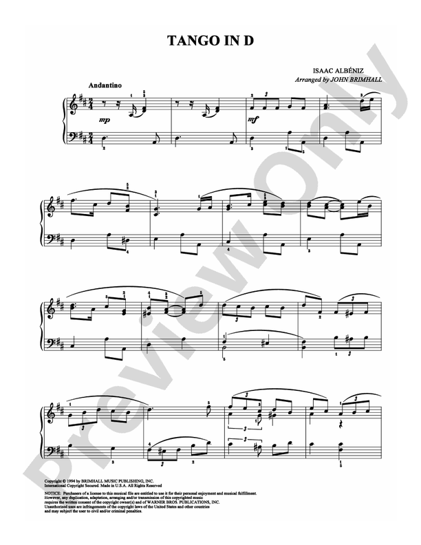 Albeniz - Tango In D - Easy Piano (Digital Download)