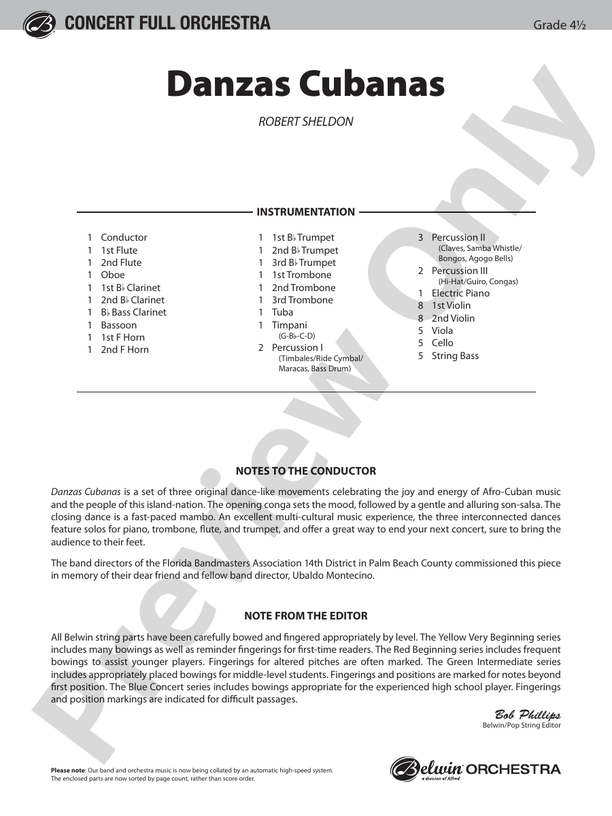 Danzas Cubanas – Full Orchestra Conductor Score & Parts (Digital Download)