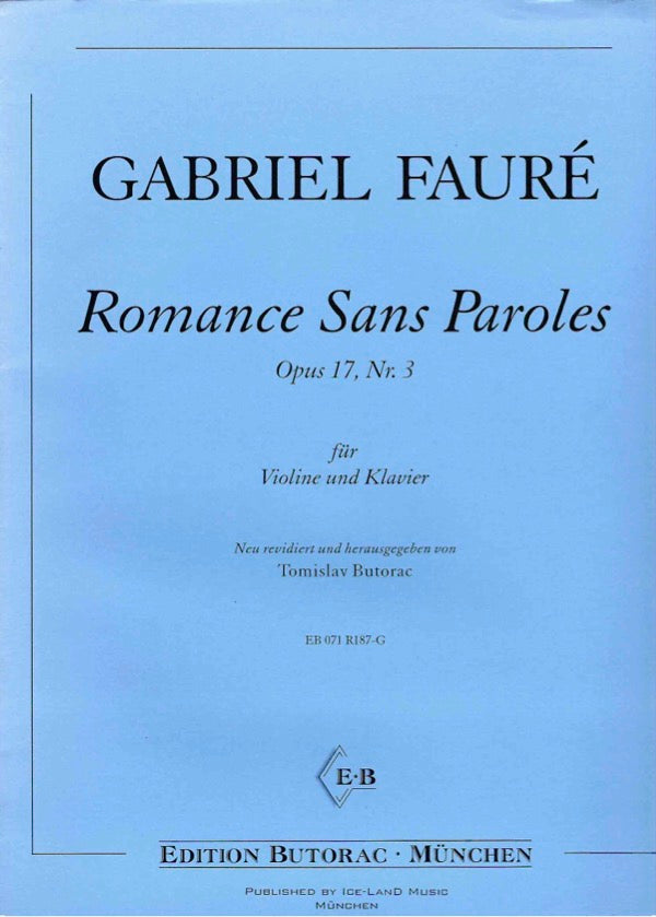 Faure - Song Without Words Op17/3 - Violin/Piano Accompaniment Iceland EB071R187-G