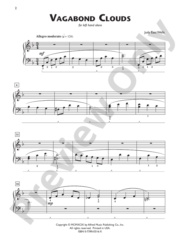 Vagabond Clouds (for left hand alone) - Piano Solo (Digital Download)