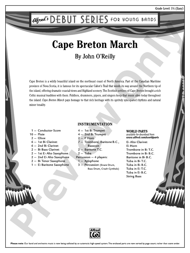 Cape Breton March - Concert Band Conductor Score & Parts (Digital Download)