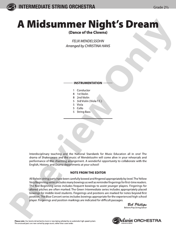 A Midsummer Night's Dream (Dance of the Clowns) – String Orchestra Conductor Score & Parts (Digital Download)