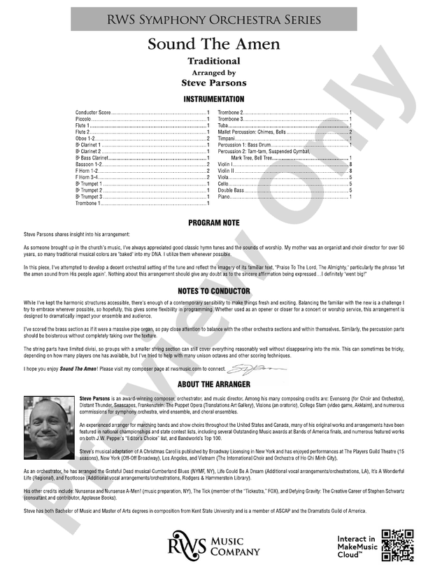 Sound the Amen - Full Orchestra Conductor Score & Parts (Digital Download)