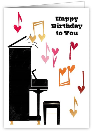 Greeting Card - Happy Birthday Piano with Hearts