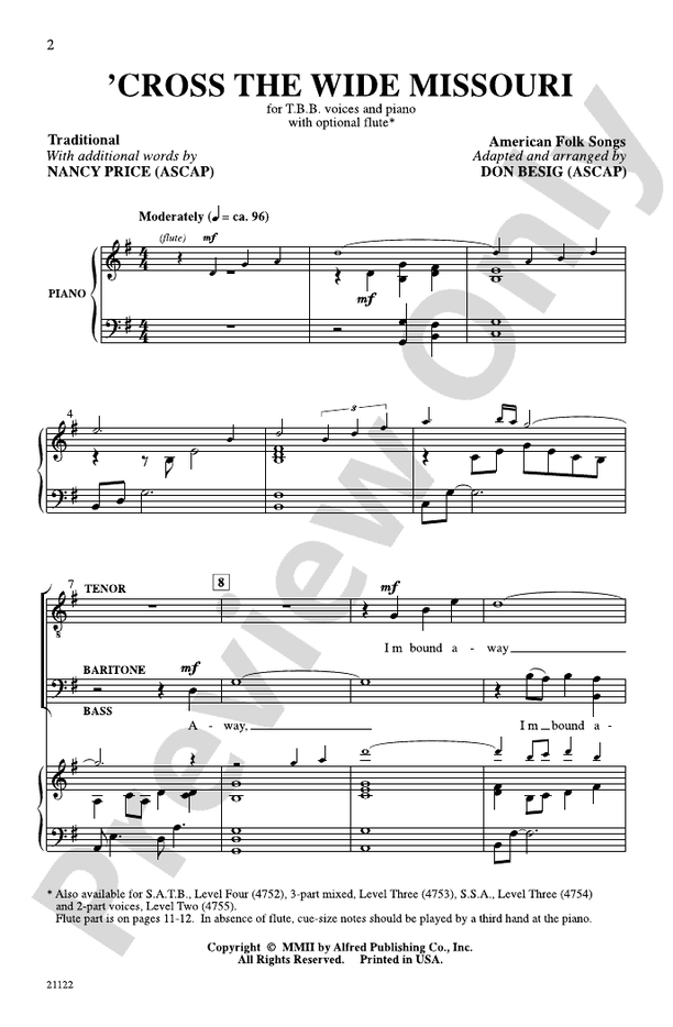 Cross the Wide Missouri - TBB Choral Octavo (Digital Download)