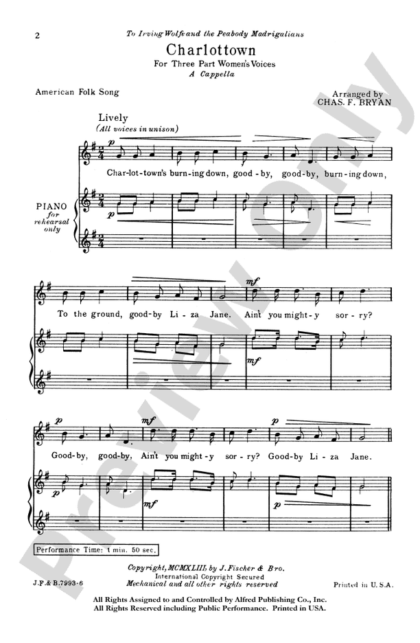 Charlottown – SSA, a cappella Choral Octavo (Digital Download)