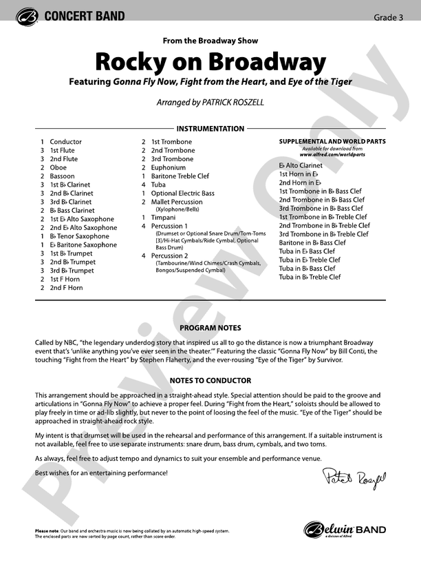 Rocky on Broadway - Concert Band Conductor Score & Parts (Digital Download)