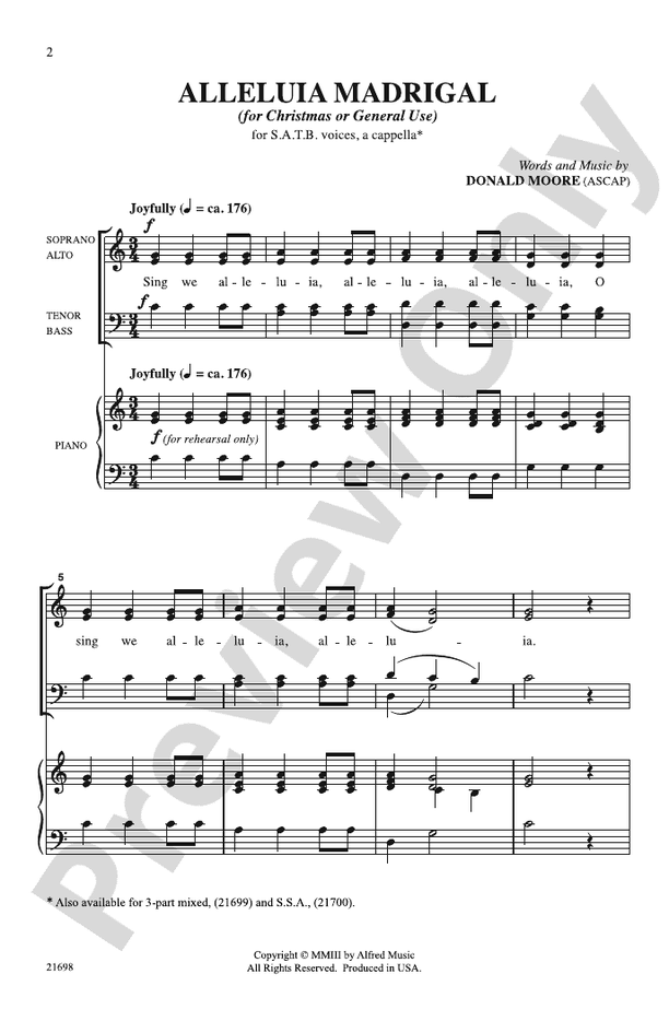 Alleluia Madrigal - SATB, a cappella Choral Octavo (Digital Download)