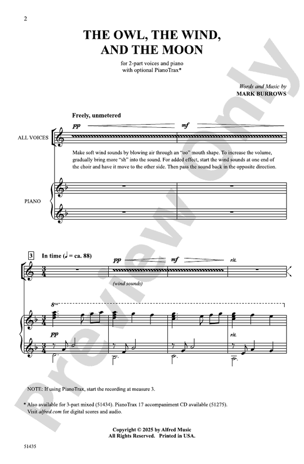 The Owl, the Wind, and the Moon - 2 Part Treble Choral Octavo (Digital Download)