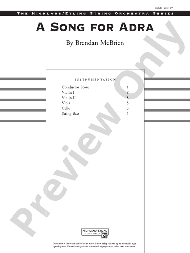 A Song for Adra – String Orchestra Conductor Score & Parts (Digital Download)
