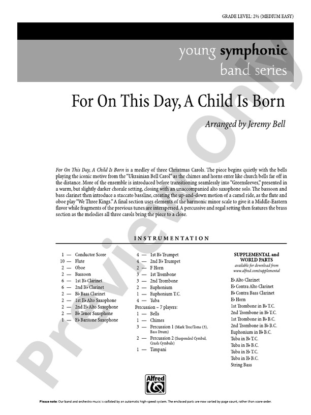 For On This Day, A Child Is Born - Concert Band Conductor Score & Parts (Digital Download)