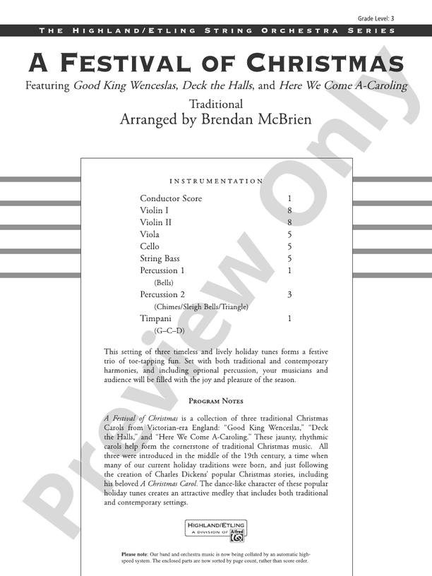 A Festival of Christmas - String Orchestra Conductor Score & Parts (Digital Download)